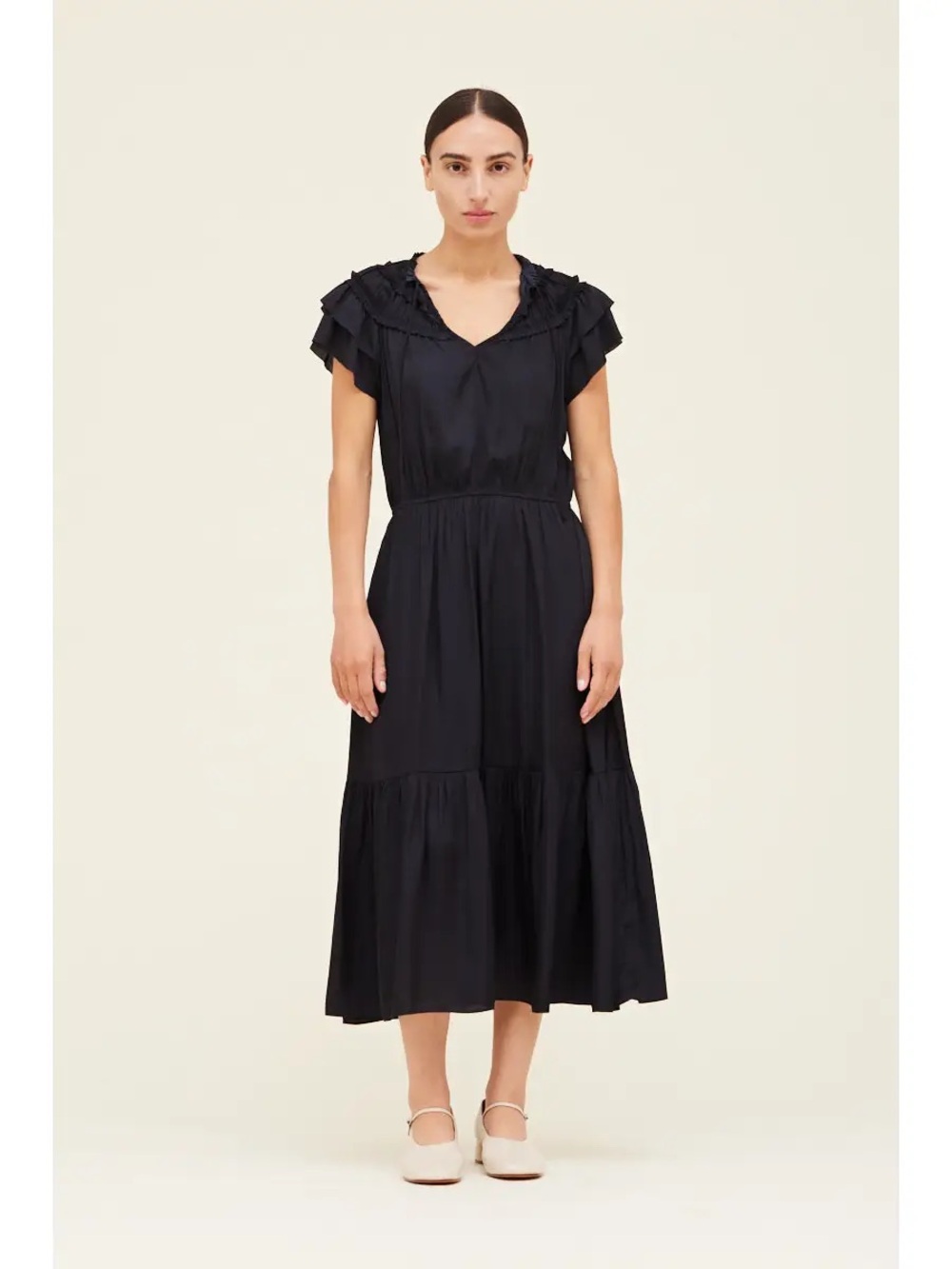 Grade & Gather Black Ruffle-Trim Midi Dress - Women
